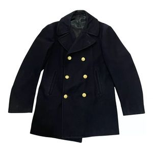 US Navy Peacoat Jacket Men's SZ 38T Bridge Coat Black Wool Gold Buttons